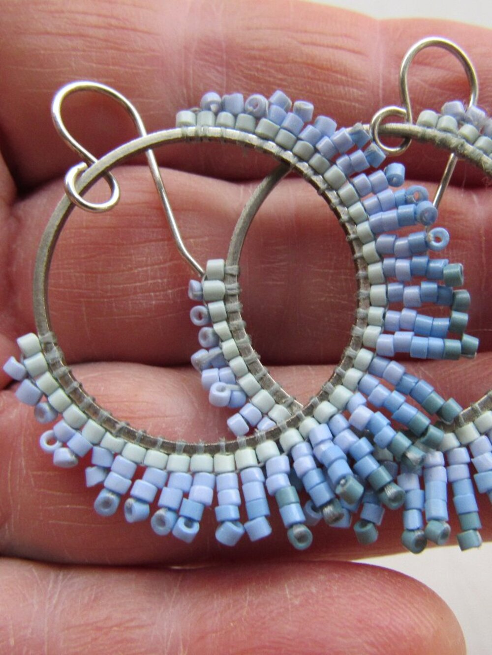 Handmade Blue Beaded Hoop Earrings
